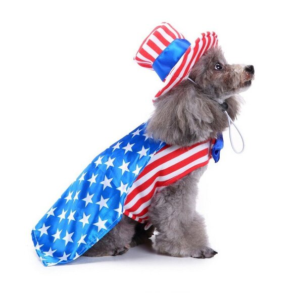 American USA Flag Pet Costume Cute Uniform Dress Up Cat Dog Cosplay Halloween - Picture 5 of 6